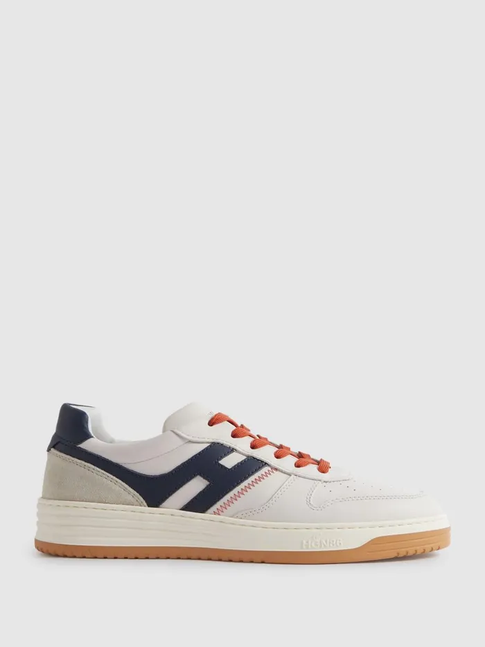 Men Reiss Brands Chunky Leather Trainers White Multi