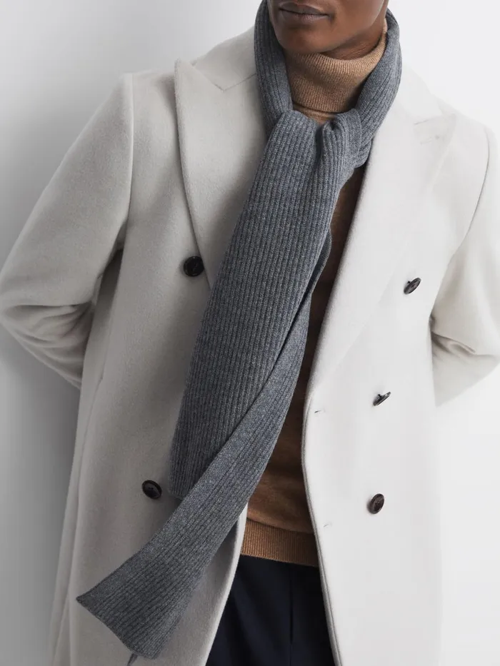 Men Reiss Hats Gloves and Scarves Chesterfield Merino Wool Hat Scarf And Gloves Set Charcoal