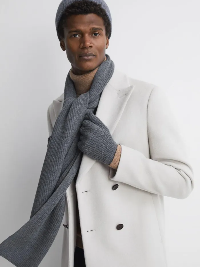 Men Reiss Hats Gloves and Scarves Chesterfield Merino Wool Hat Scarf And Gloves Set Charcoal