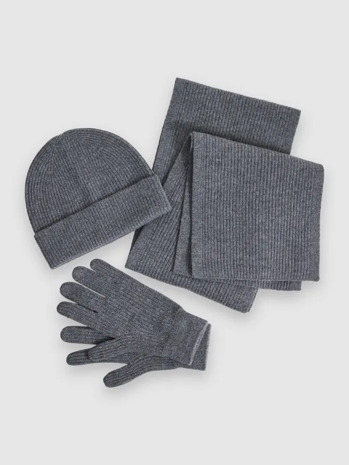 Men Reiss Hats Gloves and Scarves Chesterfield Merino Wool Hat Scarf And Gloves Set Charcoal