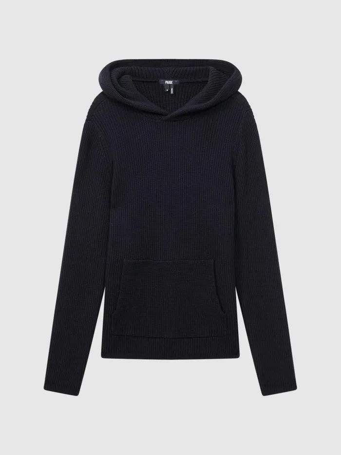 Men Reiss Knitwear Cotton Cable Knitted Hoodie Navy Depths