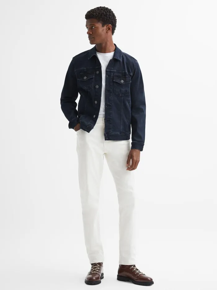 Men Reiss Outerwear and Coats Denim Button Through Jacket Forrester Blue