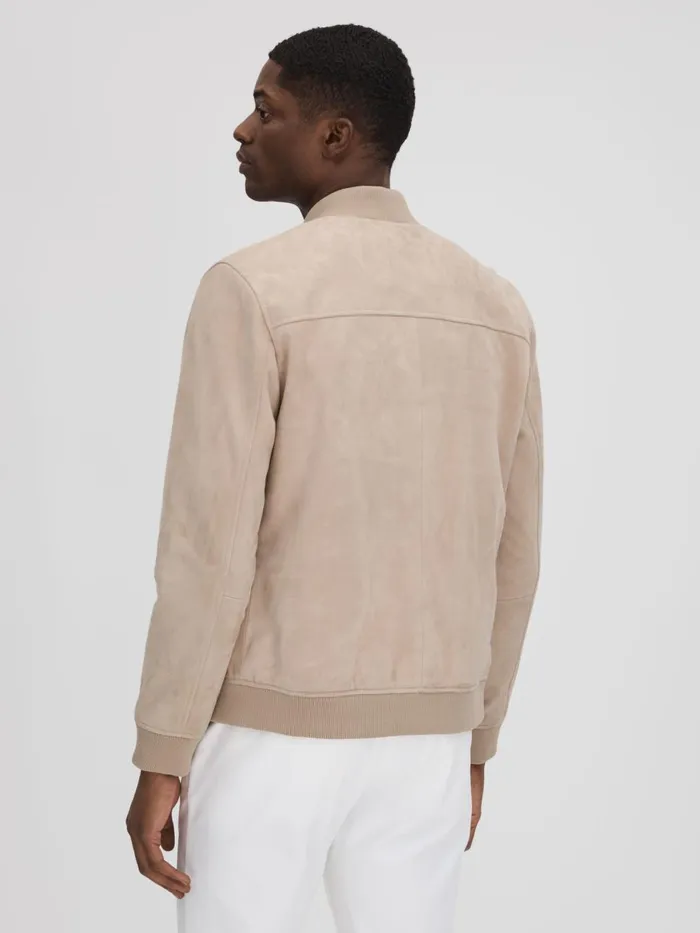 Men Reiss Outerwear and Coats Dilan Suede ZipThrough Bomber Jacket Stone