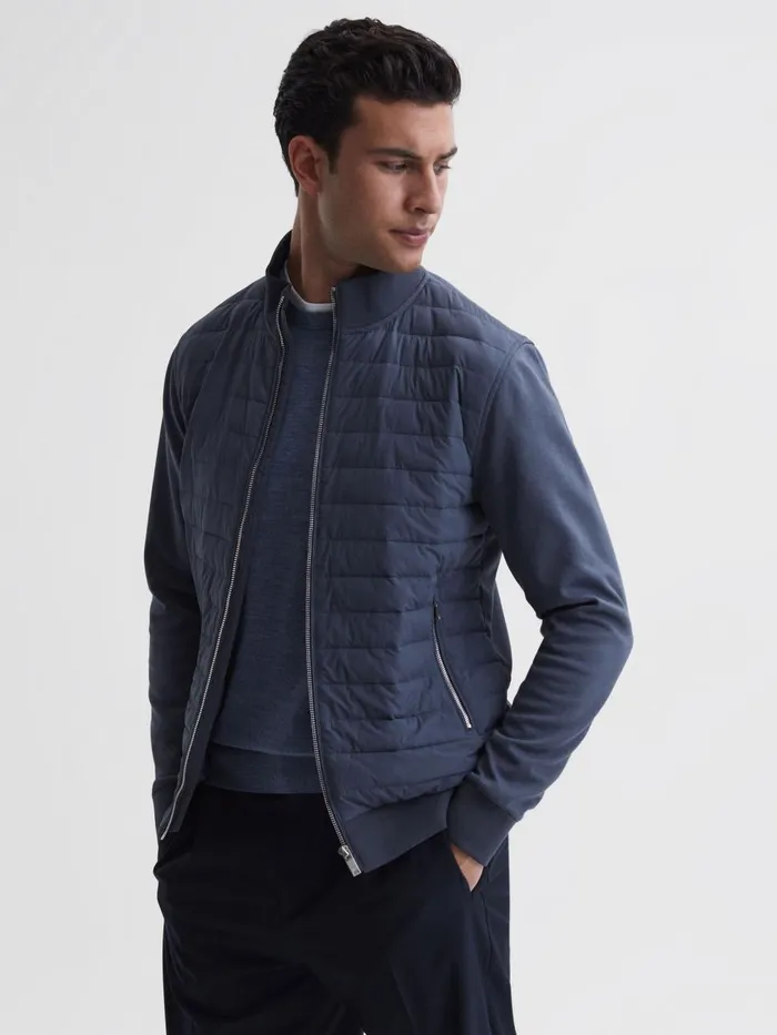 Men Reiss Outerwear and Coats Flintoff Hybrid Quilt And Knit ZipThrough Jacket Airforce Blue Men Reiss Outerwear and Coats Flintoff Hybrid Quilt And Knit ZipThrough Jacket Airforce Blue