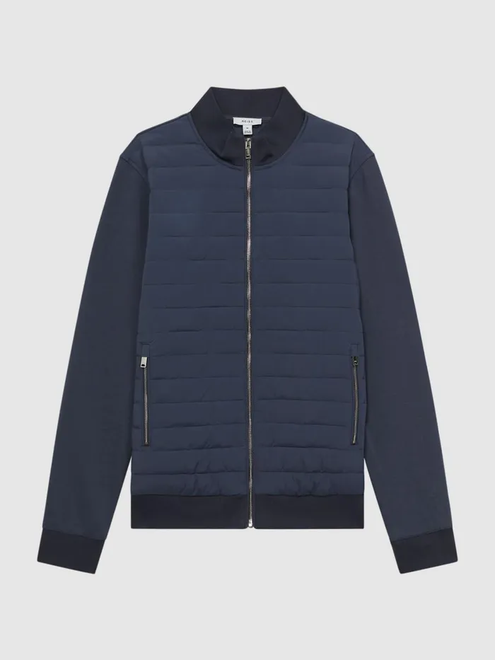 Men Reiss Outerwear and Coats Flintoff Hybrid Quilt And Knit ZipThrough Jacket Airforce Blue