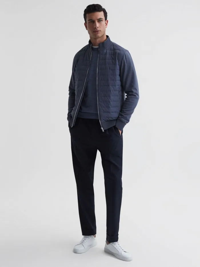 Men Reiss Outerwear and Coats Flintoff Hybrid Quilt And Knit ZipThrough Jacket Airforce Blue