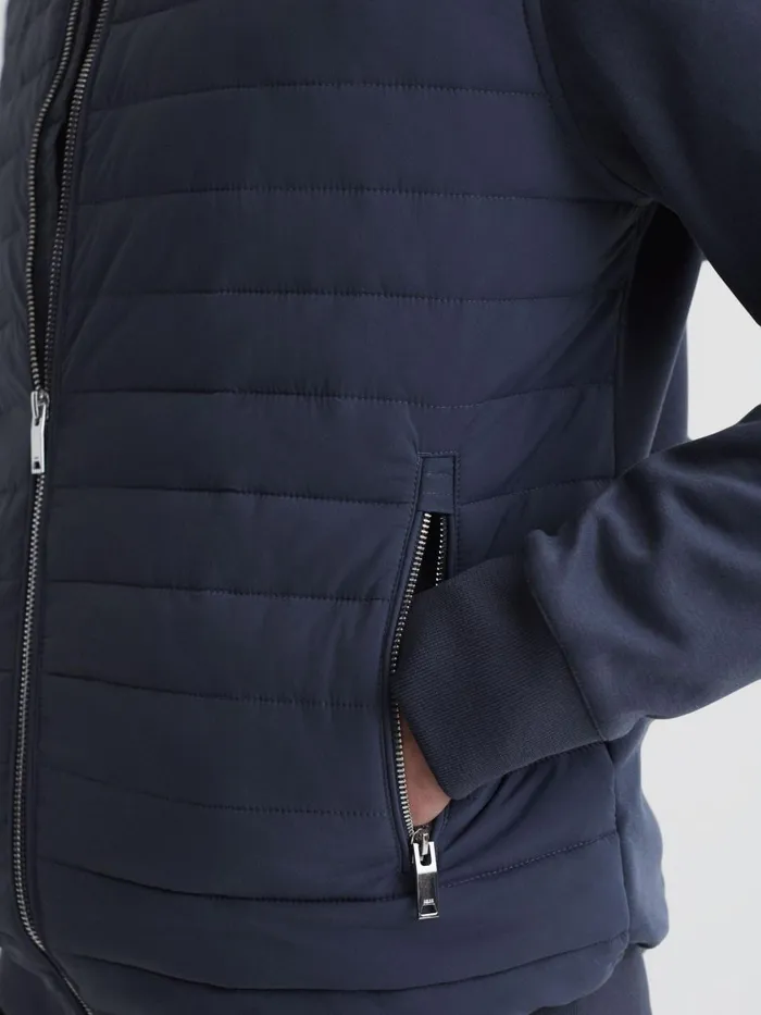 Men Reiss Outerwear and Coats Flintoff Hybrid Quilt And Knit ZipThrough Jacket Airforce Blue