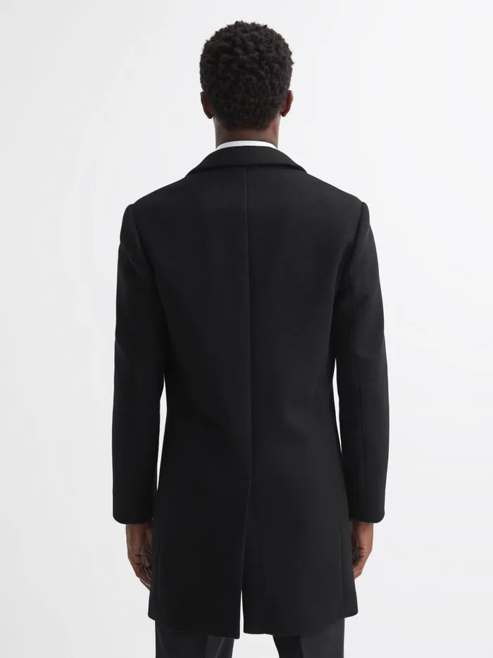 Men Reiss Outerwear and Coats Gable Wool Blend Single Breasted Epsom Overcoat Black