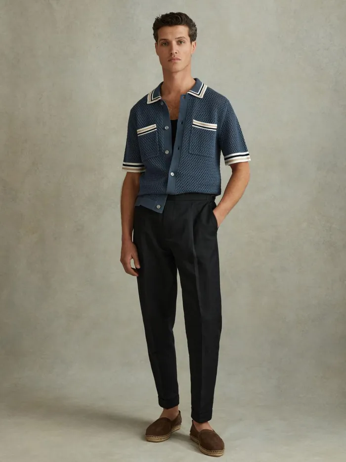 Men Reiss Pants Com Relaxed Cropped Trousers With TurnedUp Hems Black