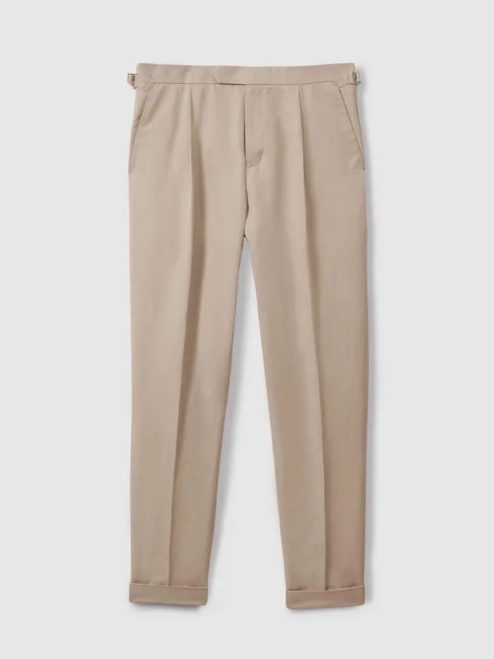 Men Reiss Pants Com Relaxed Cropped Trousers With TurnedUp Hems Stone