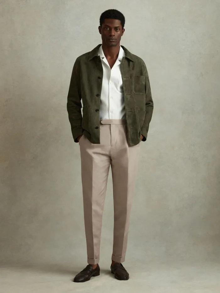 Men Reiss Pants Com Relaxed Cropped Trousers With TurnedUp Hems Stone
