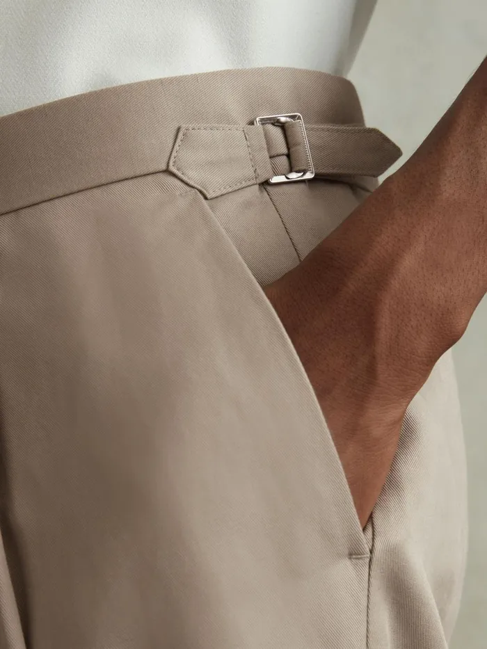 Men Reiss Pants Com Relaxed Cropped Trousers With TurnedUp Hems Stone