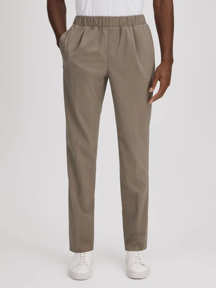 Men Reiss Pants Drawstring Herringbone Trousers Sea Fossil