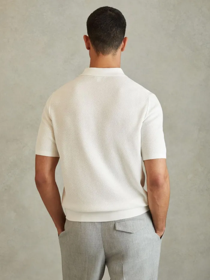 Men Reiss Polo Shirts Ivor Textured HalfZip Polo Shirt White