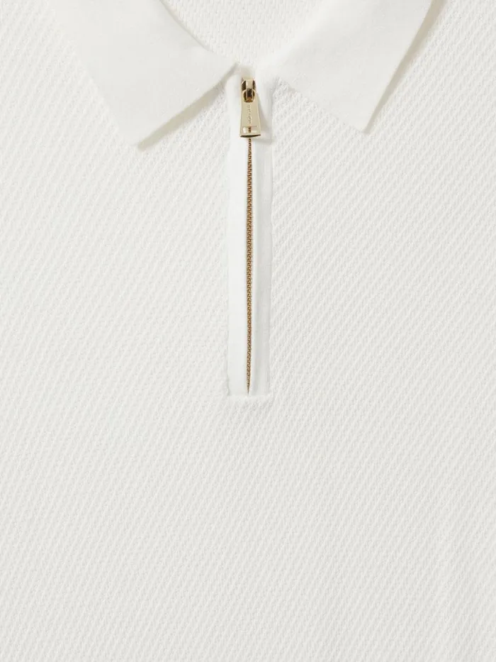 Men Reiss Polo Shirts Ivor Textured HalfZip Polo Shirt White