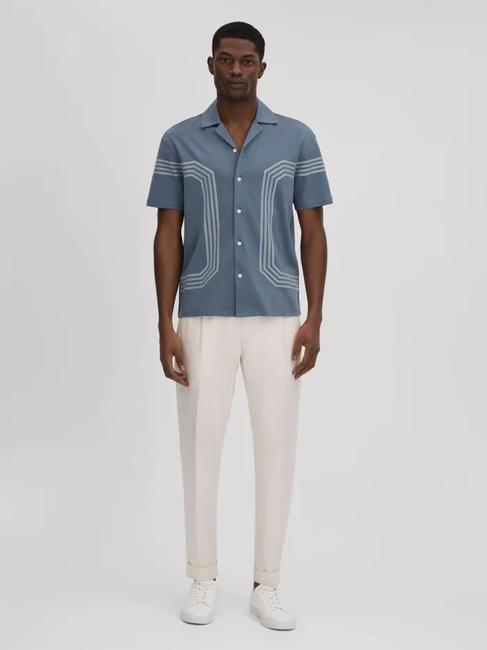 Men Reiss Shirts Arlington Mercerised Cotton Embroidered Shirt Airforce Blue
