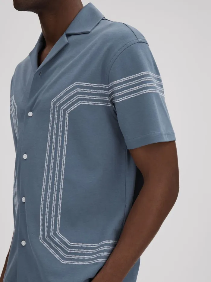 Men Reiss Shirts Arlington Mercerised Cotton Embroidered Shirt Airforce Blue