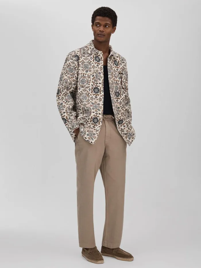 Men Reiss Shirts London Jacquard Overshirt Beige
