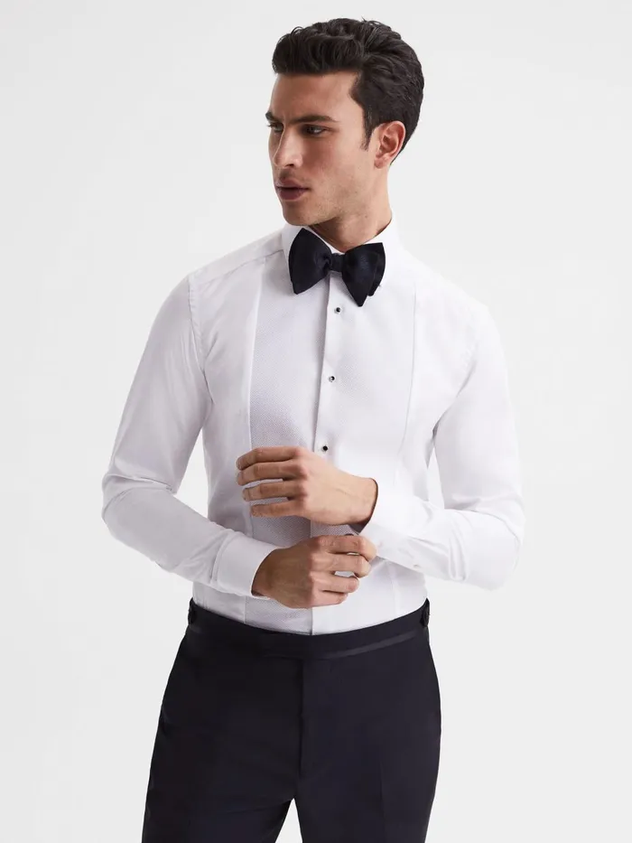 Men Reiss Shirts Marcel Slim Fit Cotton Marcella Tuxedo Shirt White