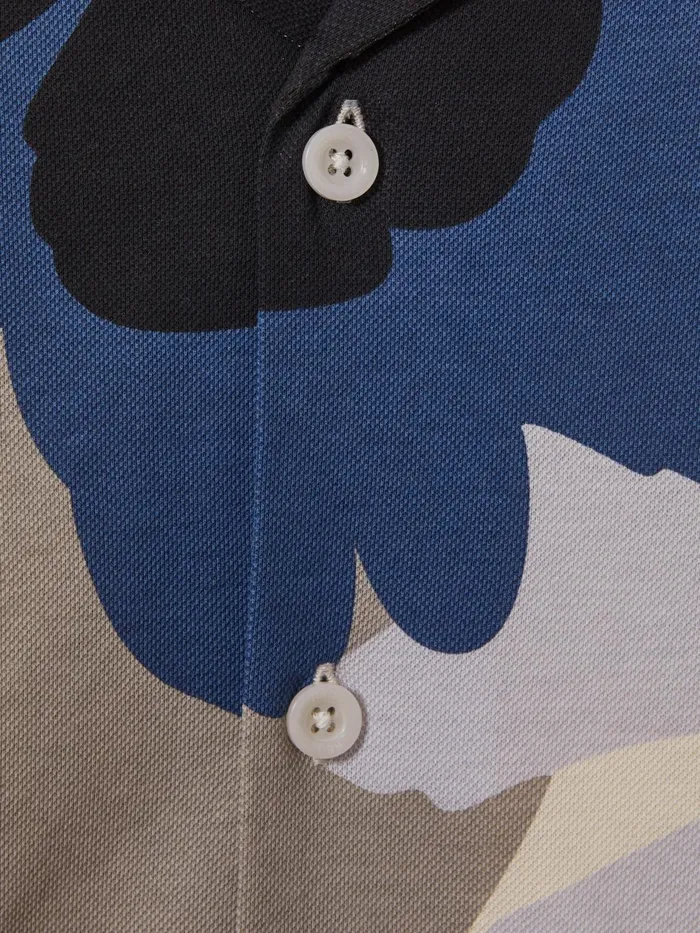 Men Reiss Shirts Parc Cotton Floral Print Cuban Collar Shirt Blue Multi