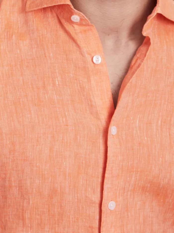 Men Reiss Shirts Ruban Linen Button Through Shirt Peach