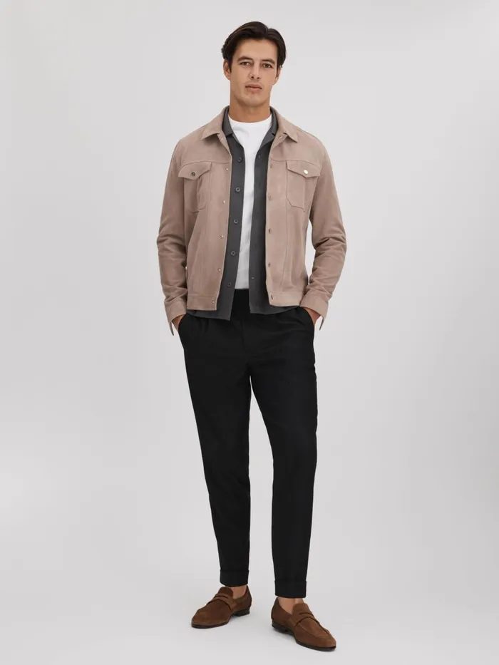Men Reiss Shirts Tokyo Cuban Collar ButtonThrough Shirt Charcoal
