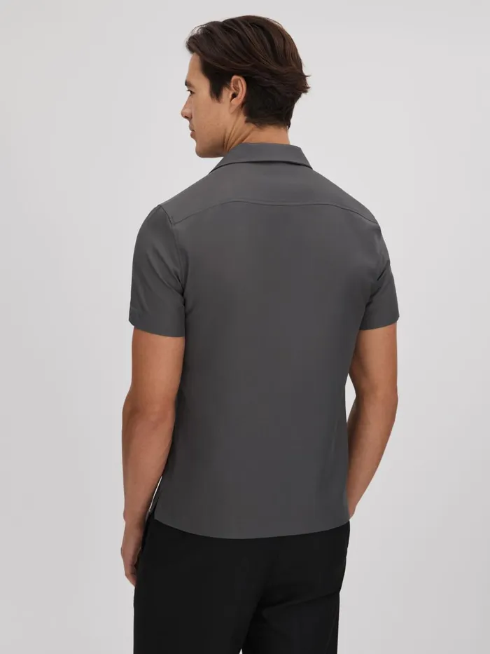 Men Reiss Shirts Tokyo Cuban Collar ButtonThrough Shirt Charcoal