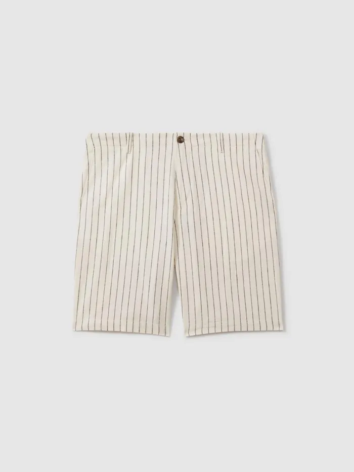 Men Reiss Shorts Ezra Cotton Blend Internal Drawstring Shorts Ecru Stripe