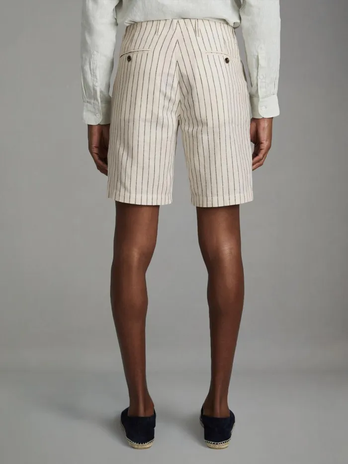 Men Reiss Shorts Ezra Cotton Blend Internal Drawstring Shorts Ecru Stripe