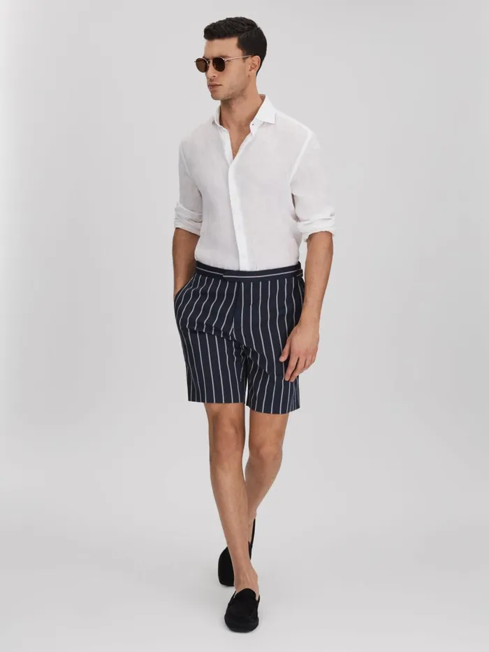 Men Reiss Shorts Lake Striped Side Adjuster Shorts Navywhite