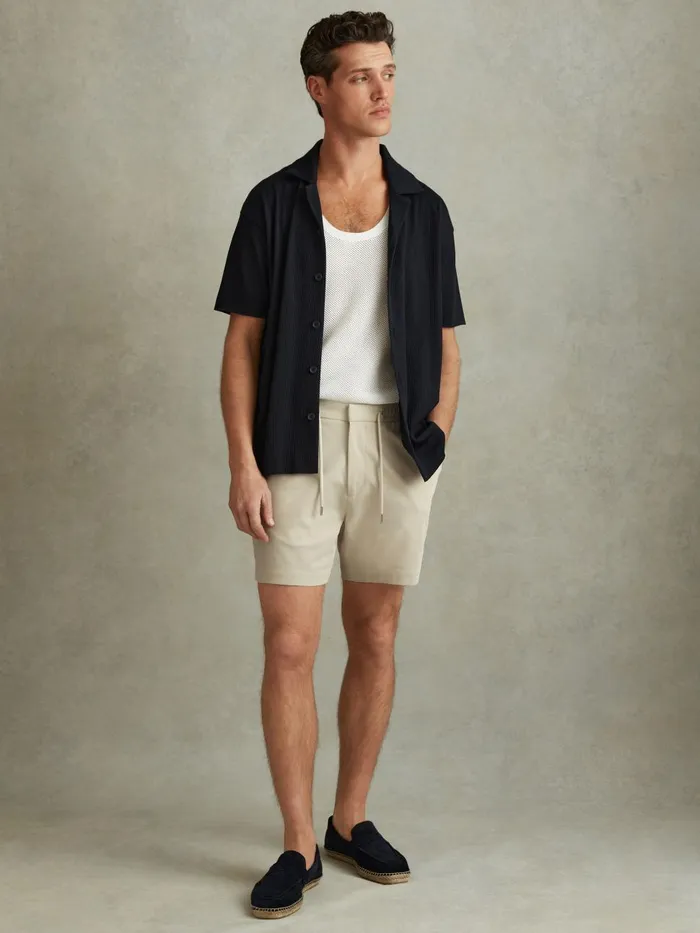 Men Reiss Shorts Newmark Textured Drawstring Shorts Stone