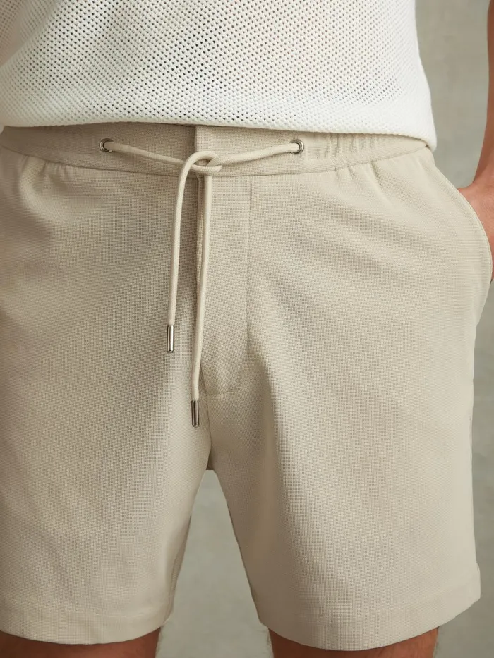 Men Reiss Shorts Newmark Textured Drawstring Shorts Stone