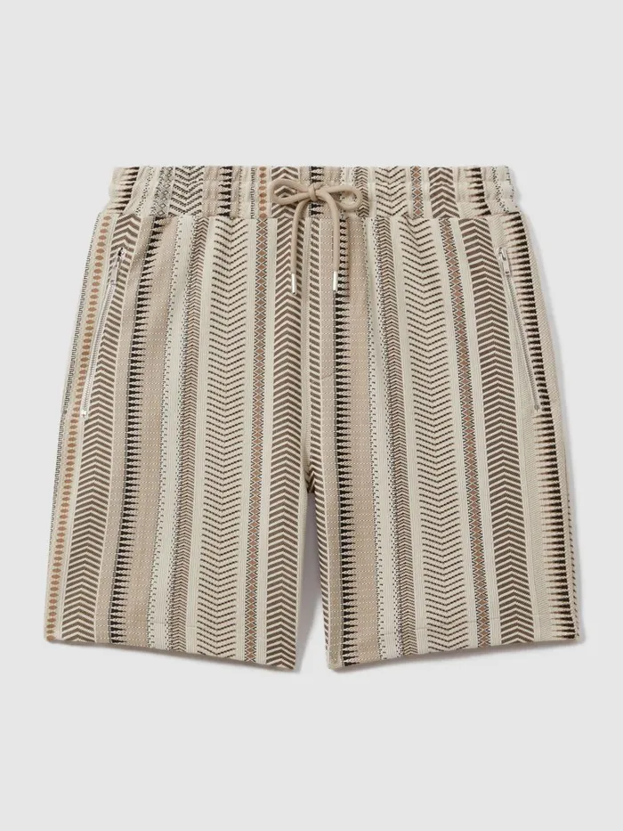 Men Reiss Shorts River Jacquard Aztec Drawstring Shorts Ecru Multi
