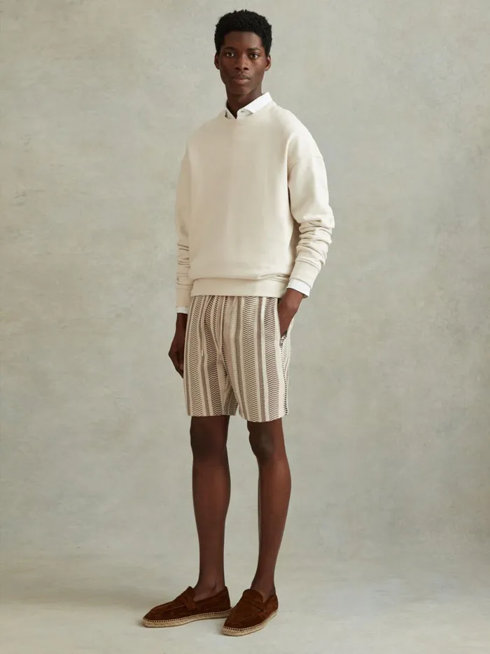 Men Reiss Shorts River Jacquard Aztec Drawstring Shorts Ecru Multi