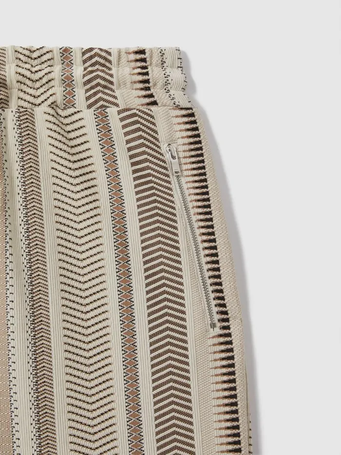 Men Reiss Shorts River Jacquard Aztec Drawstring Shorts Ecru Multi