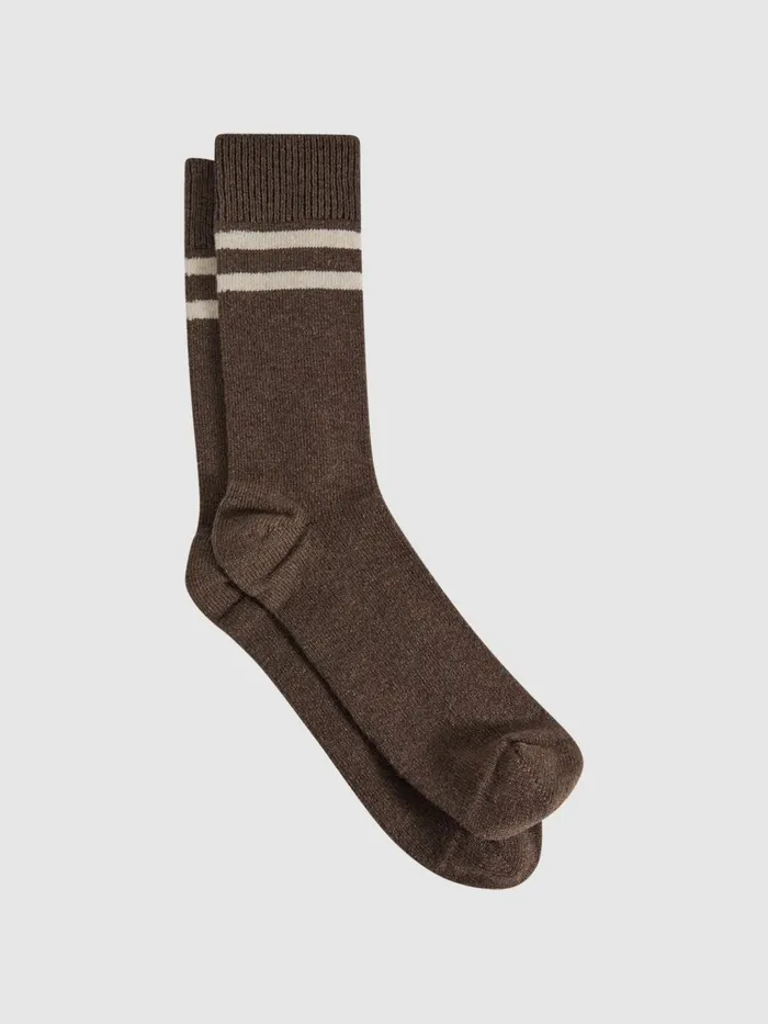 Men Reiss Socks and Underwear Alcott Wool Blend Striped Crew Socks Brown Melange