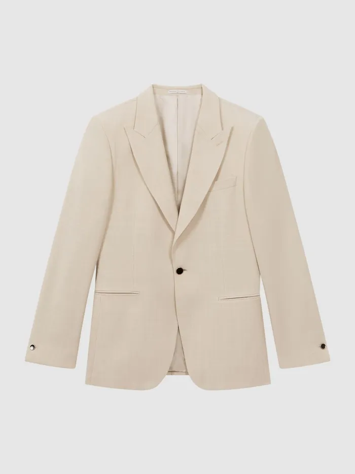 Men Reiss Suits and Tailoring Gatsby Slim Fit Textured Single Breasted Blazer Ivory