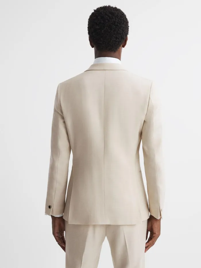 Men Reiss Suits and Tailoring Gatsby Slim Fit Textured Single Breasted Blazer Ivory