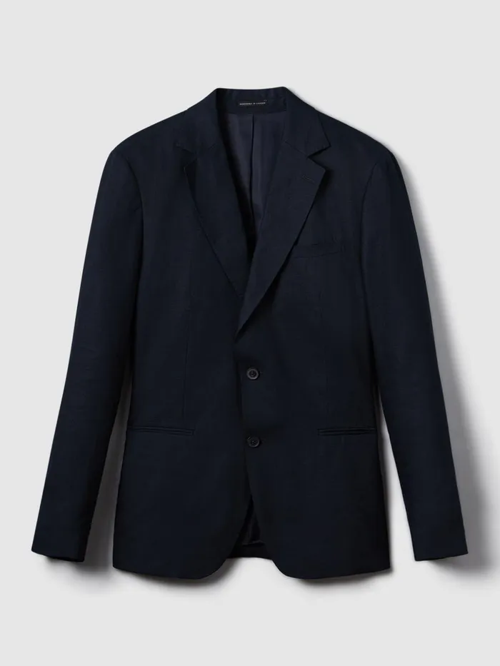 Men Reiss Suits and Tailoring Kin Slim Fit Single Breasted Linen Blazer Navy