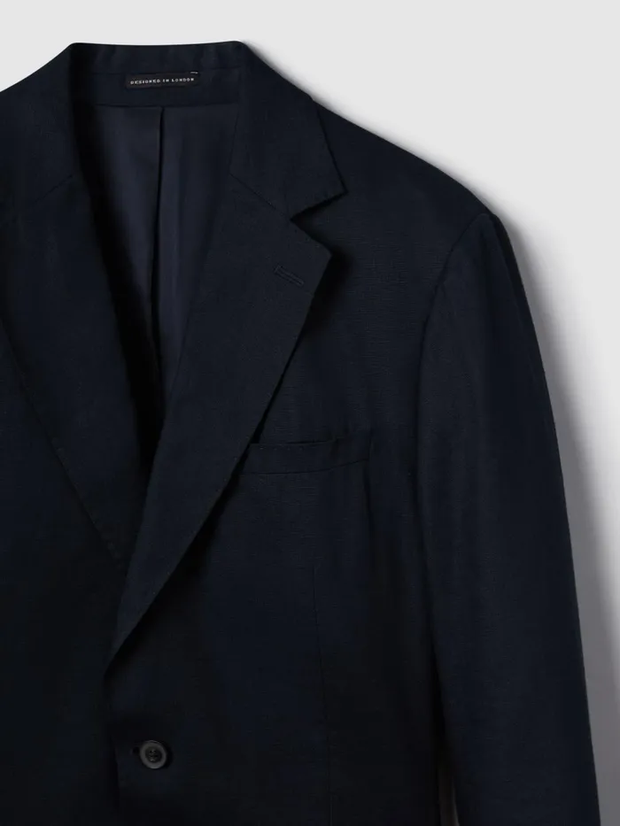 Men Reiss Suits and Tailoring Kin Slim Fit Single Breasted Linen Blazer Navy