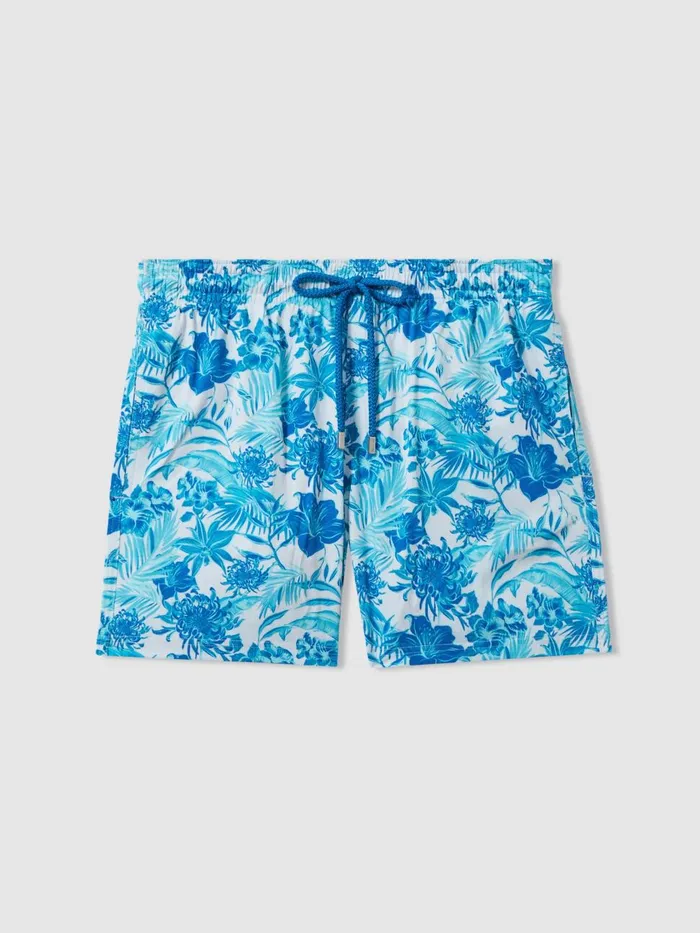 Men Reiss Swimwear Tropical Print Swim Shorts Blanc Blue
