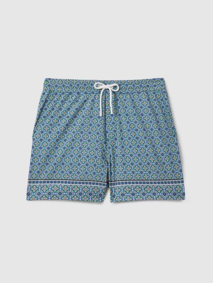 Men Reiss Swimwear Vizzini Tile Print Drawstring Swim Shorts Multi