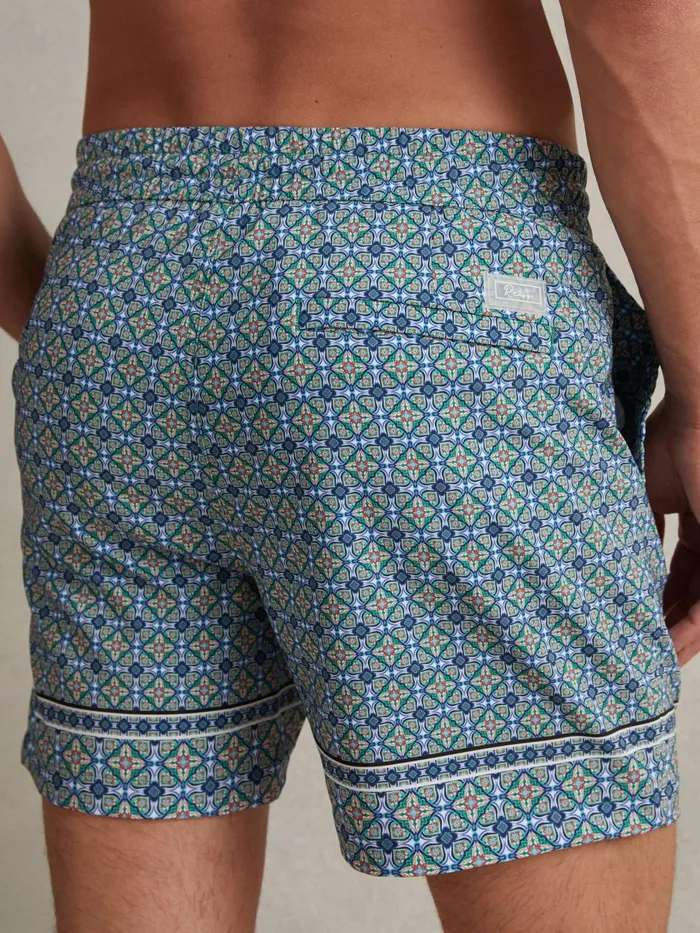Men Reiss Swimwear Vizzini Tile Print Drawstring Swim Shorts Multi