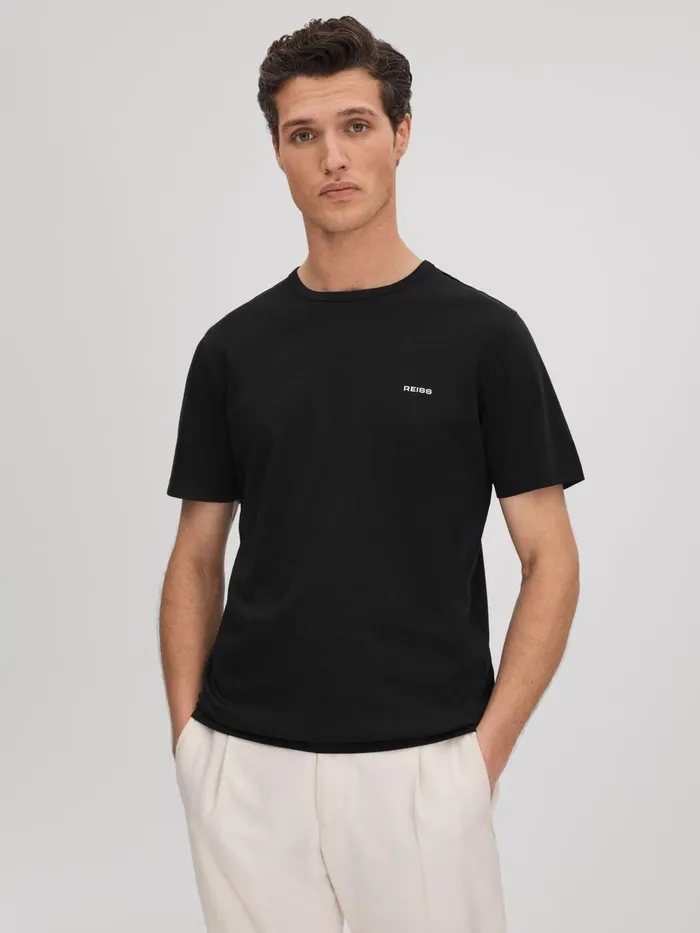 Men Reiss TShirts Russell Slim Fit Cotton Crew TShirt Black