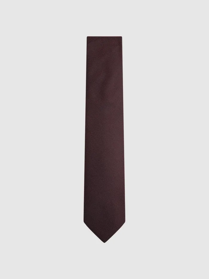Men Reiss Ties and Pocket Squares Ceremony Textured Silk Blend Tie Burgundy