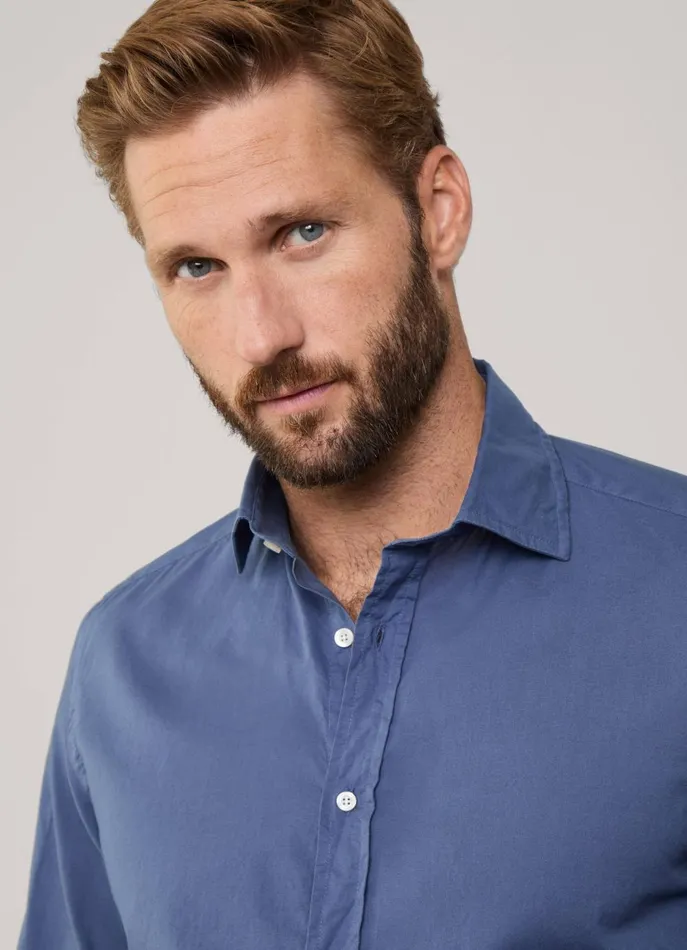 Men Shirts Faonnable Regular Fit Voile Shirt Pop Blue