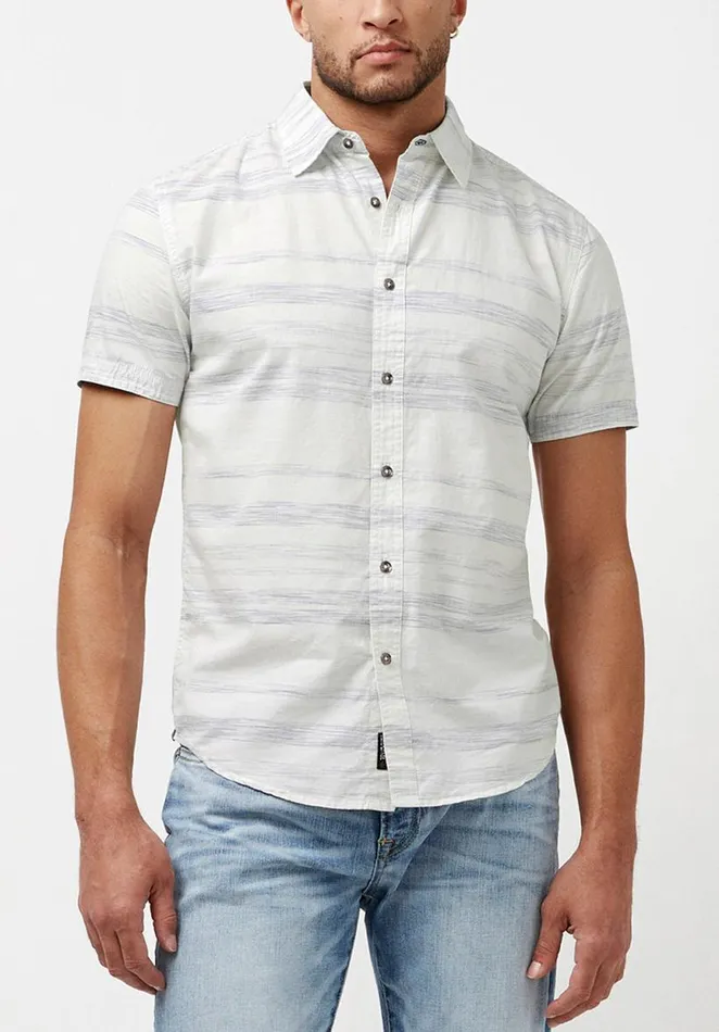 Men Short Sleeves Sirid Striped Slim Shirt Milk Buffalo David Bitton Shirts