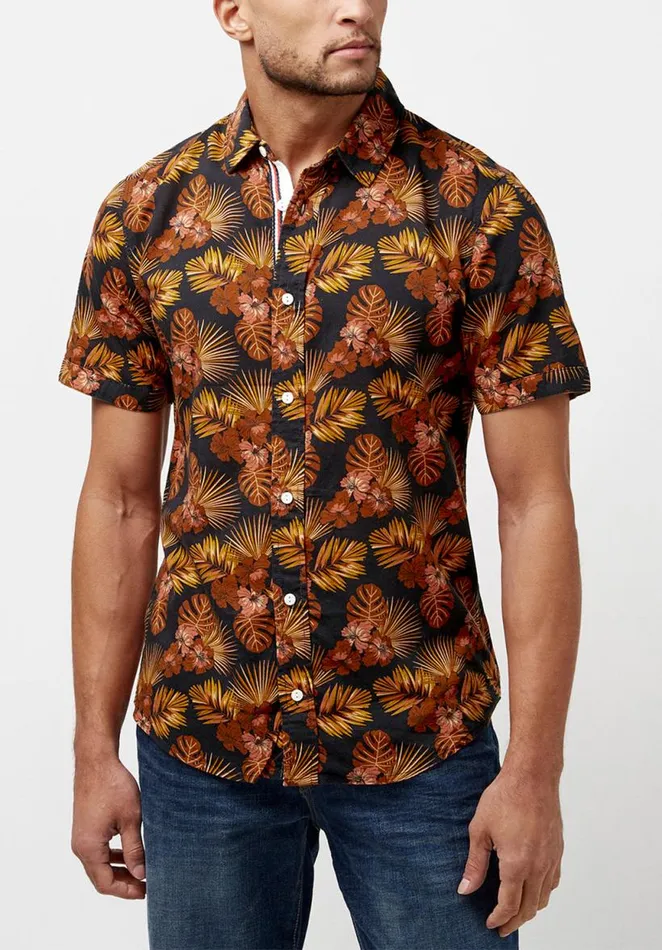 Men Short Sleeves Slim Simad Print Shirt Dusty Orange Buffalo David Bitton Shirts Men Short Sleeves Slim Simad Print Shirt Dusty Orange Buffalo David Bitton Shirts