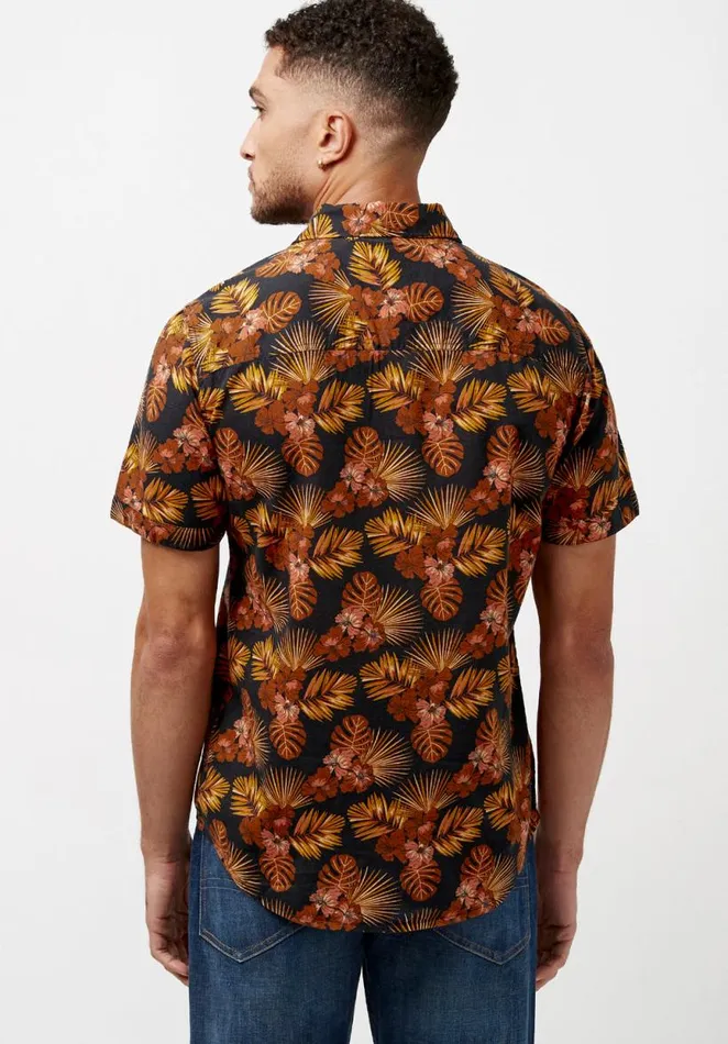 Men Short Sleeves Slim Simad Print Shirt Dusty Orange Buffalo David Bitton Shirts