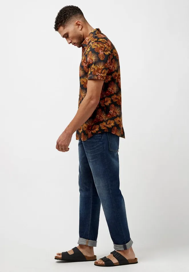 Men Short Sleeves Slim Simad Print Shirt Dusty Orange Buffalo David Bitton Shirts
